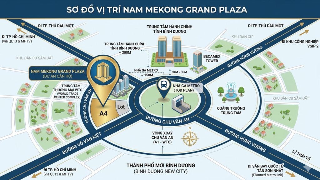 Vị trí dự án Nam Mekong Grand Plaza Bình Dương